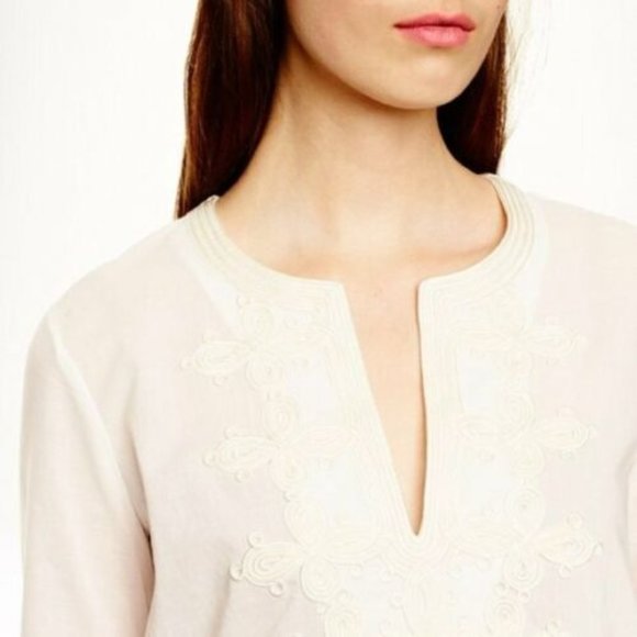 J. Crew White Embroidered Soutache Tunic 2 - Picture 1 of 13